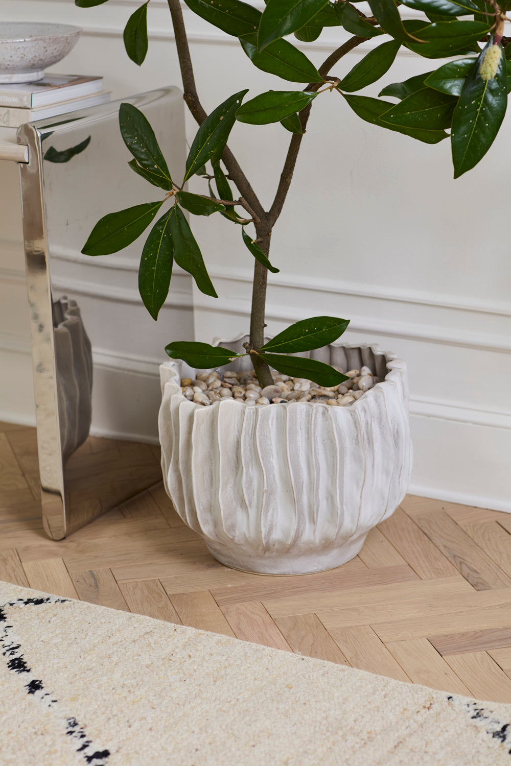 Scavo oversized grey sculptural ceramic tree planter, 18.75 inch, view 2