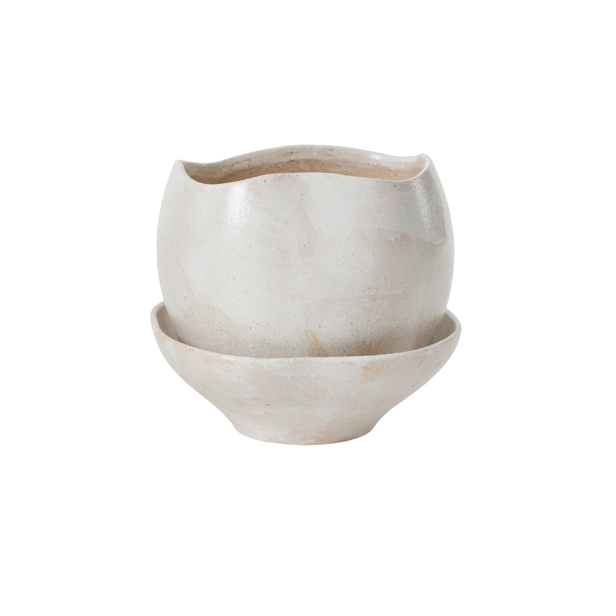 Iona off-white ceramic planter with deep saucer, 10.25 inch