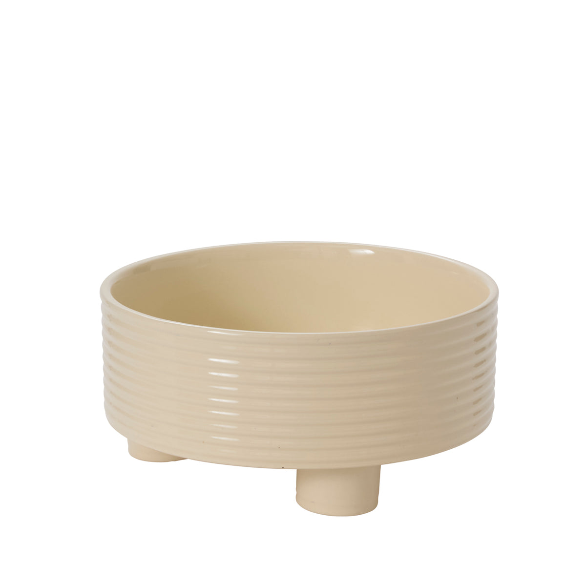 Hailey off-white ribbed footed ceramic bowl planter, 9.5 inch