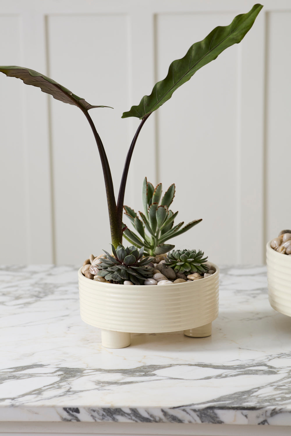 Hailey off-white ribbed footed ceramic bowl planter, 9.5 inch, view 3