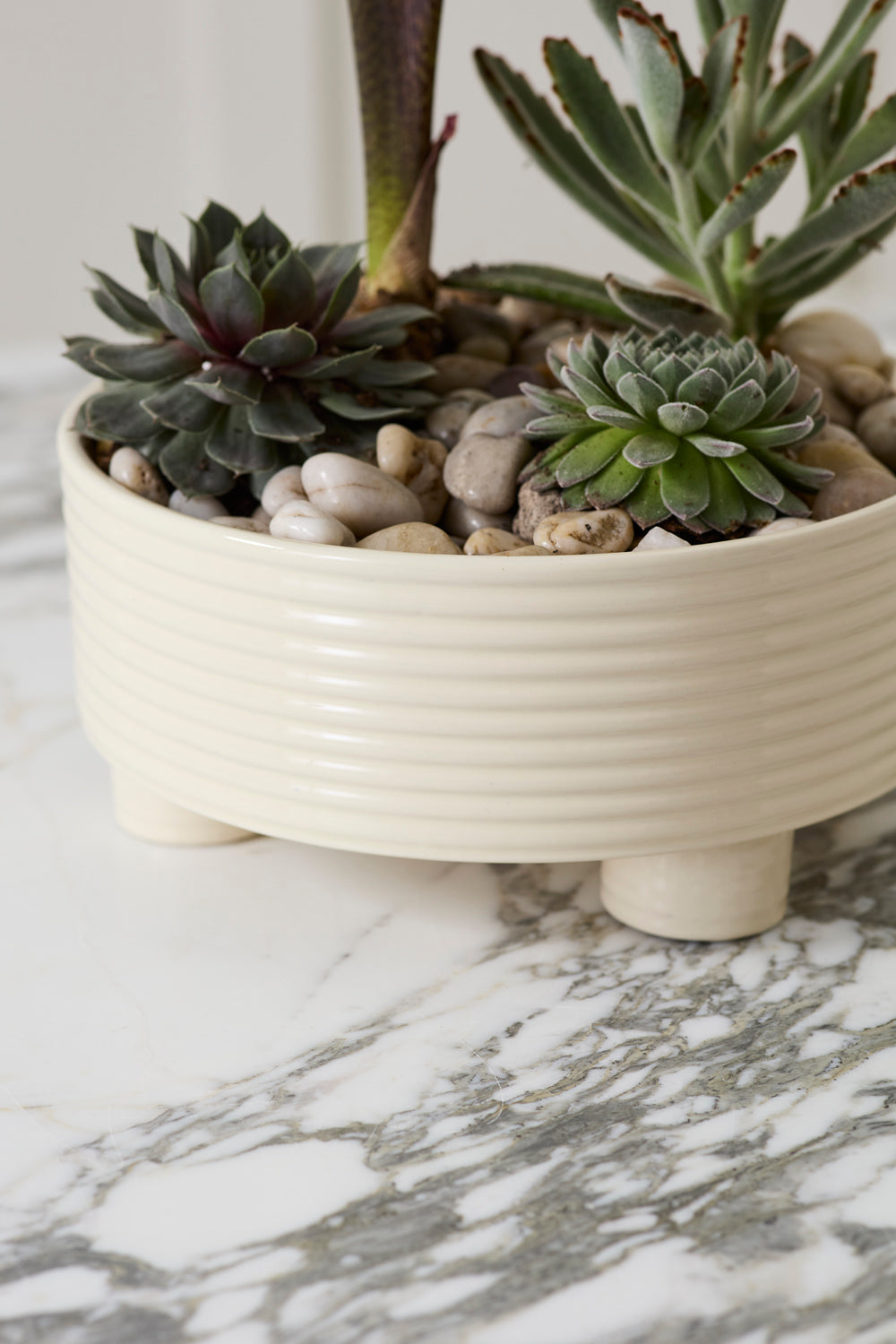 Hailey off-white ribbed footed ceramic bowl planter, 9.5 inch, view 4