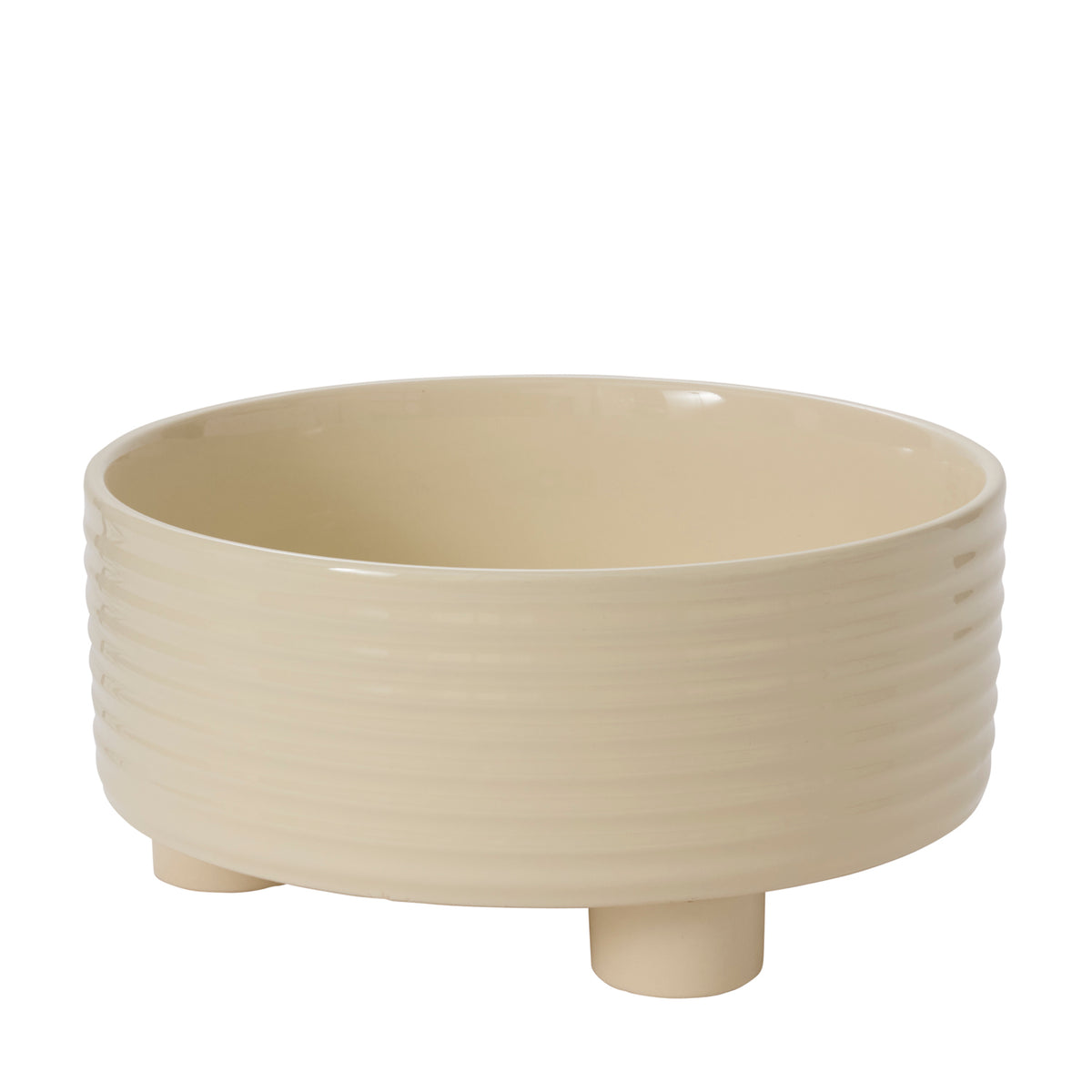 Large Hailey off-white ribbed footed ceramic bowl planter, 12 inch