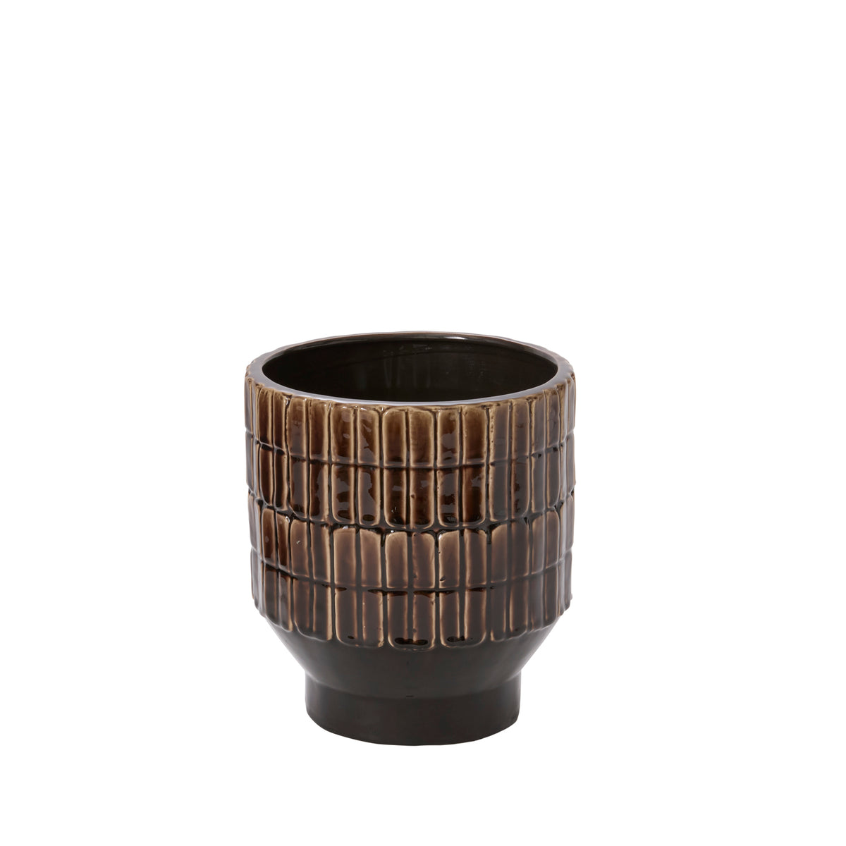 Kasra brown handmade brutalist ceramic planter, 9.75 inch