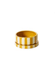 Low Saffron yellow and white striped ceramic planter with saucer, 6.5 inch