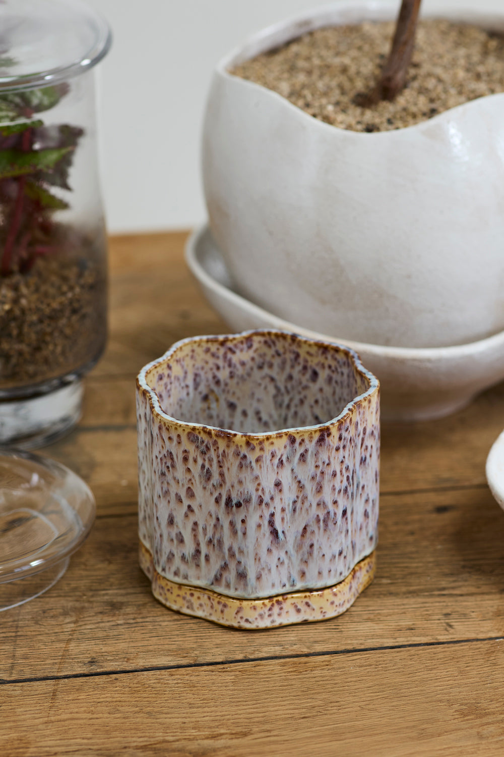 Avenell cream and grey reactive glaze planter with saucer, 5.5 inch, view 2