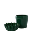 Lorelai glossy green ceramic planter with wavy saucer, 8 inch