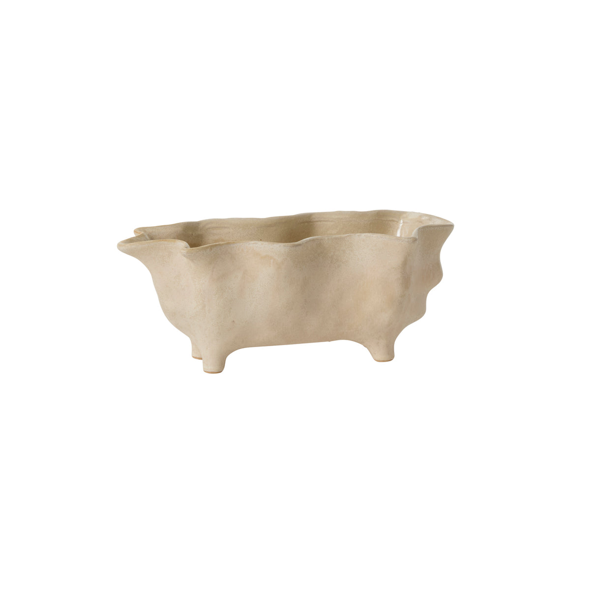 Glaslow tan footed reactive glaze ceramic trough planter, 11 inch