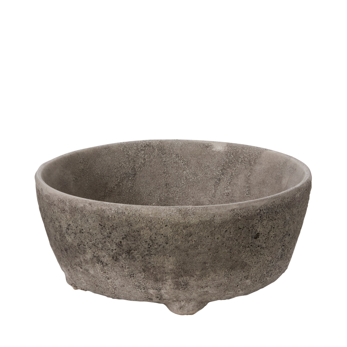Shoal grey stone-texture ceramic bowl planter, 10 inch