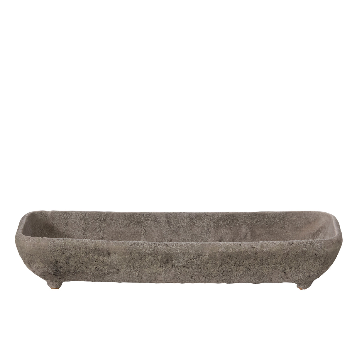Shoal grey stone-texture ceramic trough planter, 16 inch