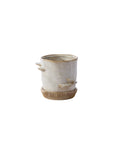 Stepped Mushroom off-white ceramic planter with ridged saucer, 6 inch