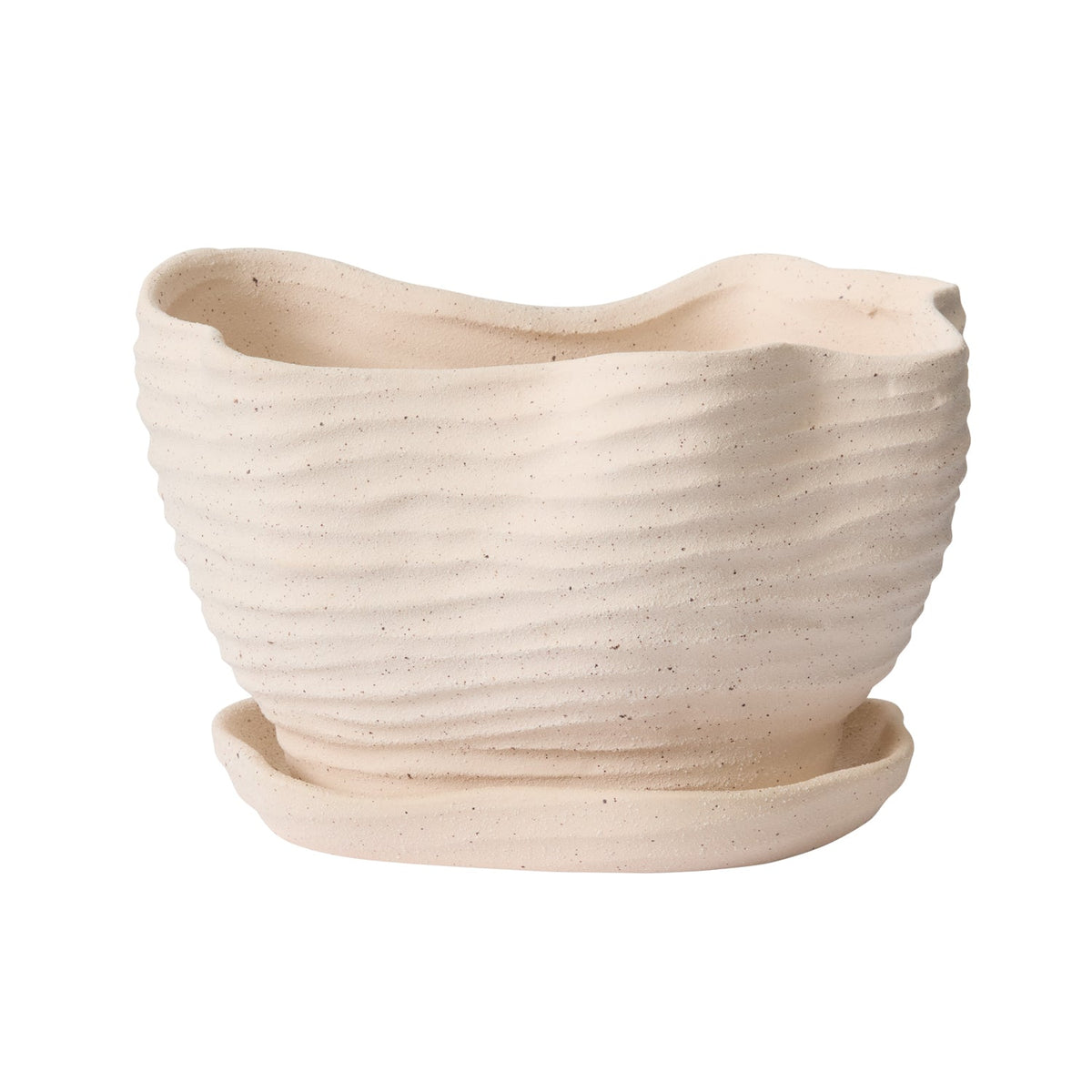 Highland with Saucer Tan Ceramic Planter with Drainage, 9 x 6 x 6 inch - Planty Love Co