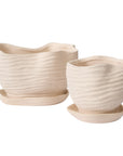 Highland cream rippled planters with wavy saucers