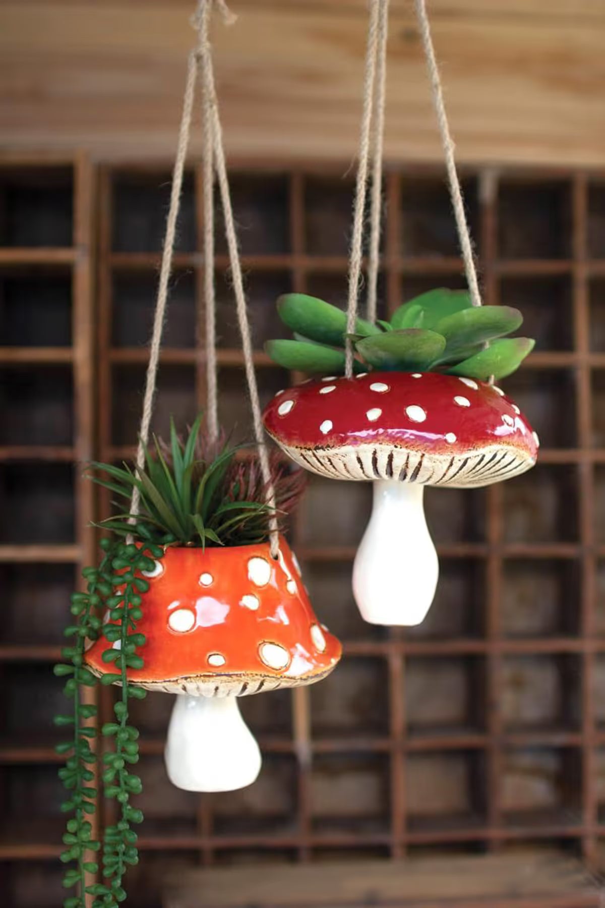 Ceramic Toadstool Hanging Planters – Set of 2
