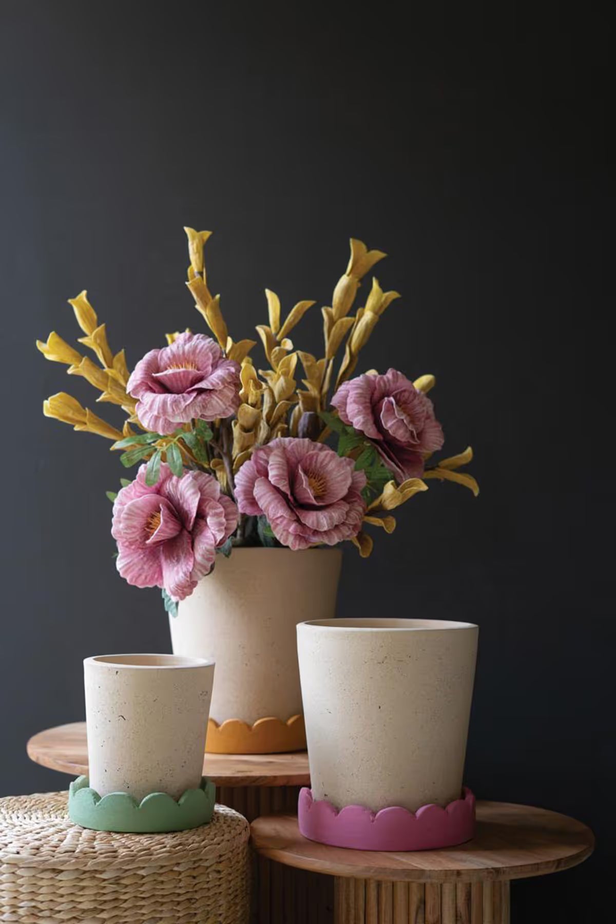 Terracotta Planters with Scalloped Trays – Set of 3