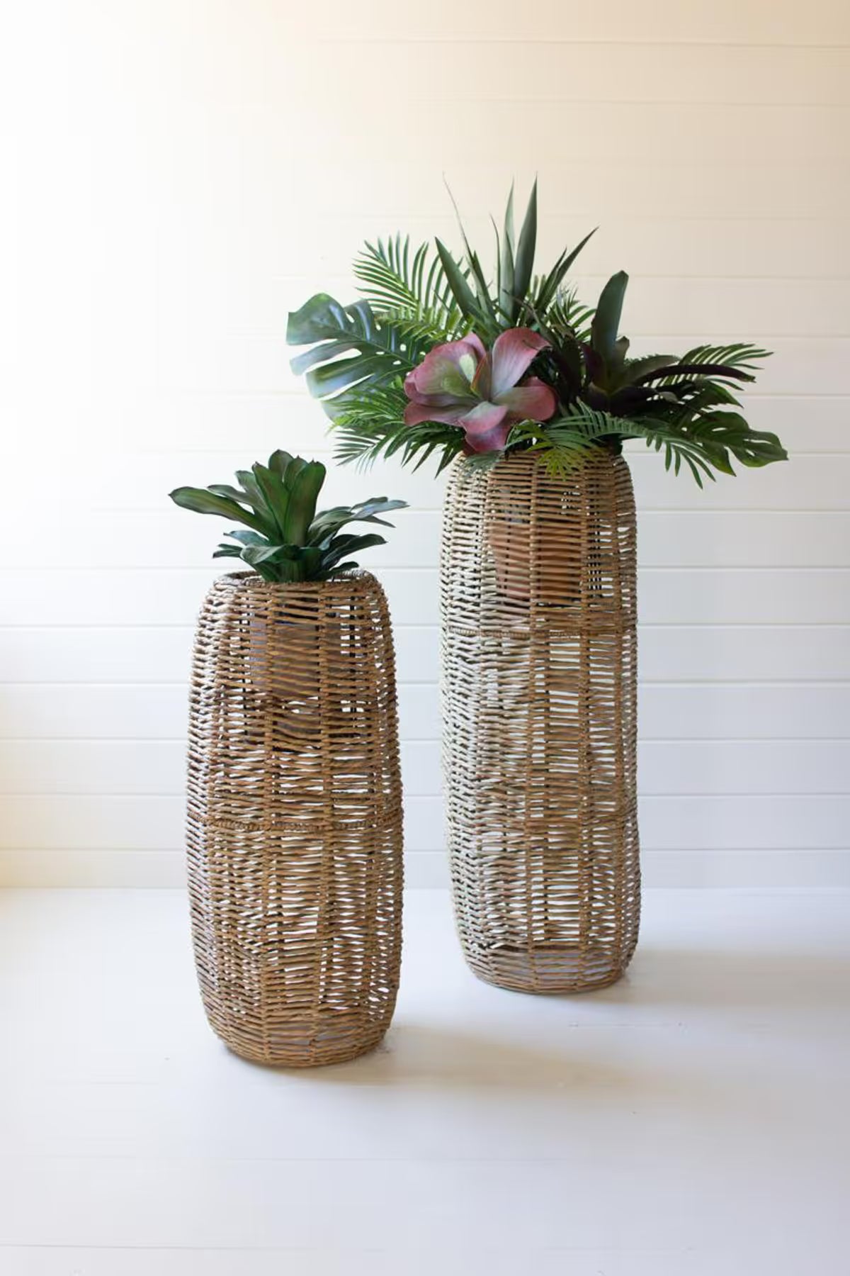 Woven Seagrass Barrel Planters – Set of 2