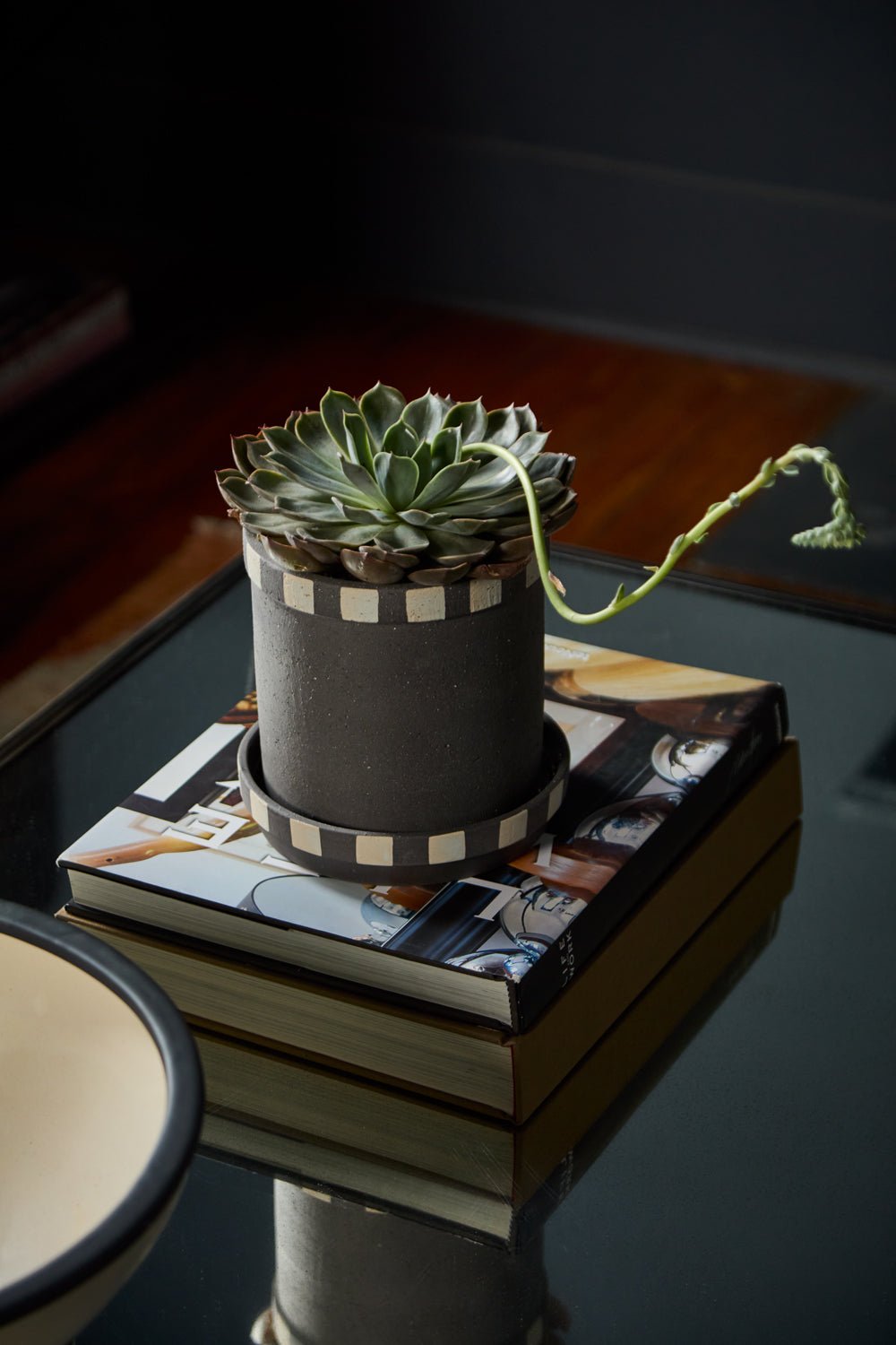 Kimo Black and White Ceramic Planter with Saucer, 7.25 inch - Planty Love Co