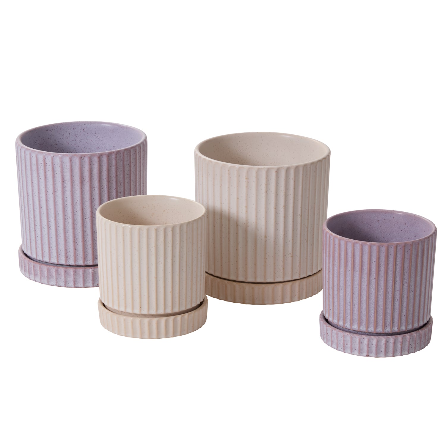 Los Feliz ribbed ceramic planter with matching saucer
