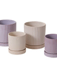 Los Feliz ribbed ceramic planter with matching saucer