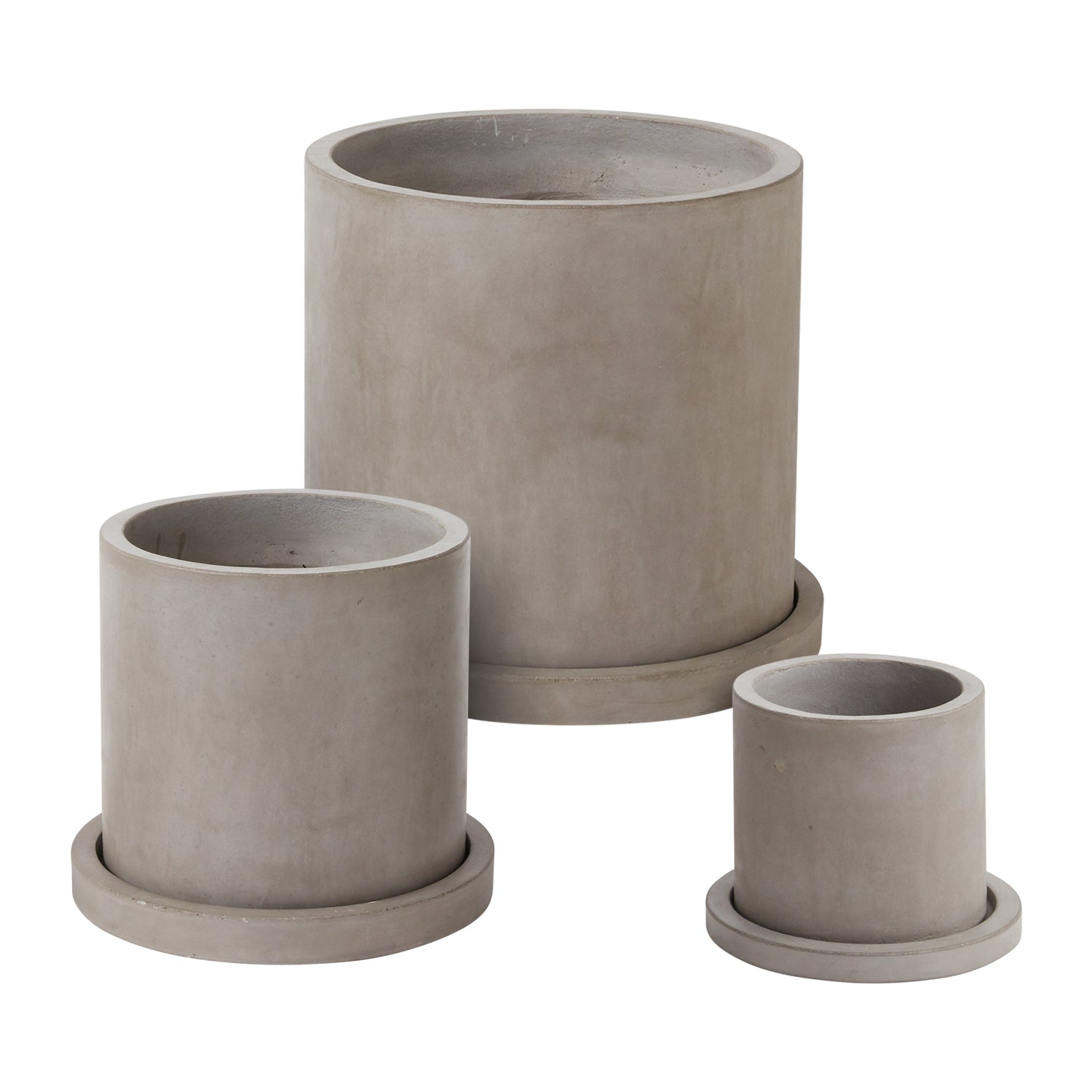 Marta grey concrete planter with drainage hole and matching saucer