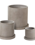 Marta grey concrete planters with matching saucers, three sizes