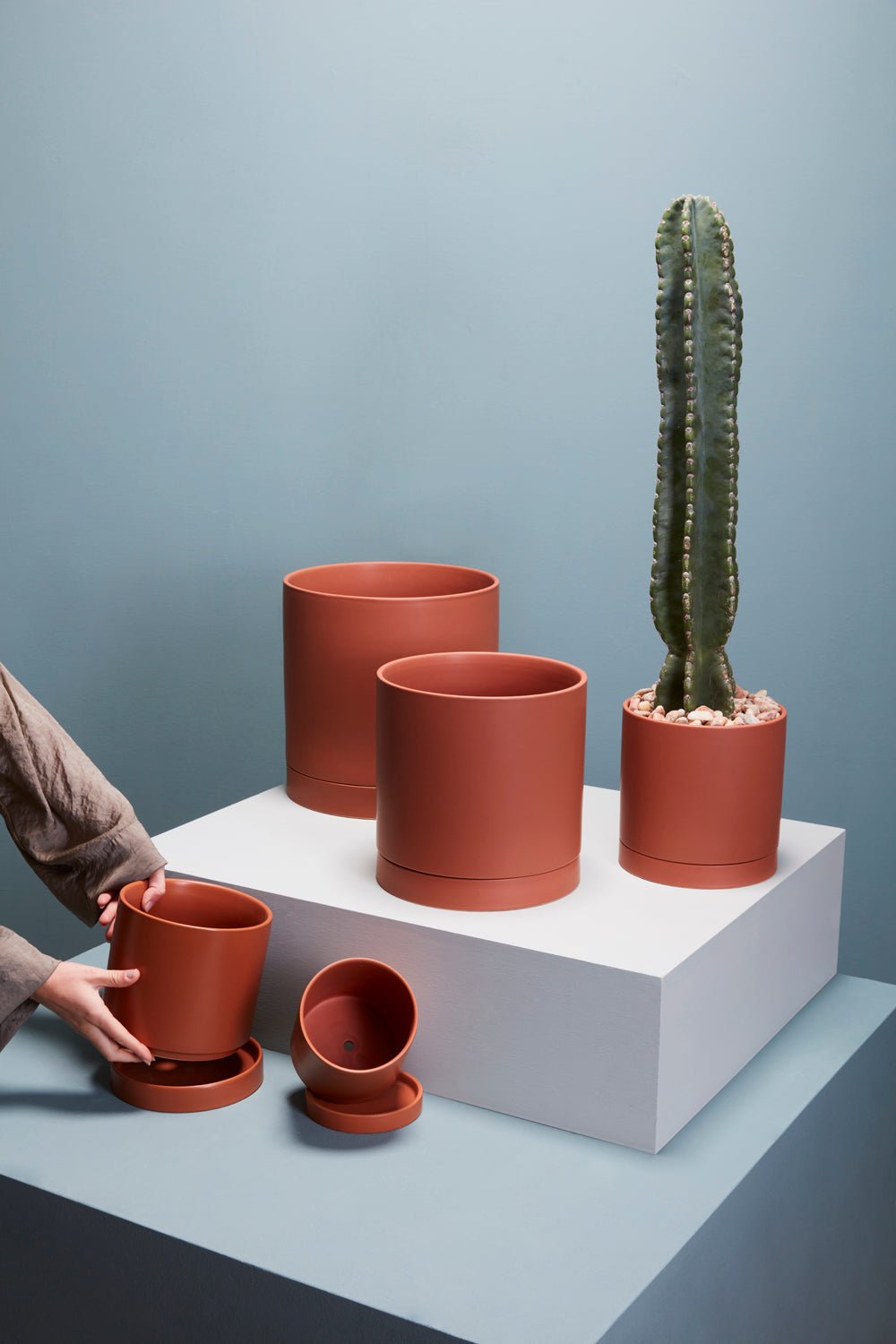 Romey Ceramic Planter with Drainage and Saucer, Ochre, 7 inch - Planty Love Co