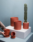 Romey Ceramic Planter with Drainage and Saucer, Ochre, 7 inch - Planty Love Co