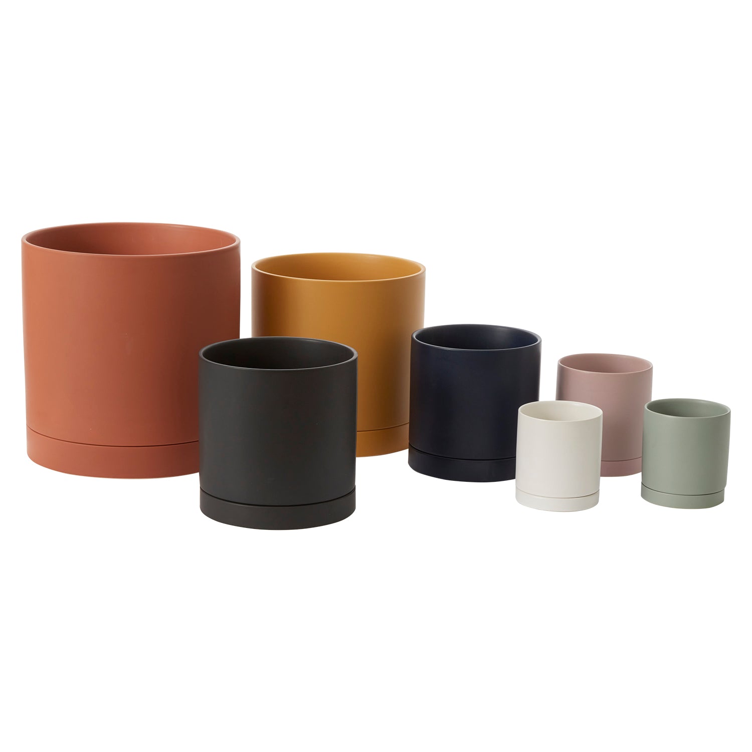 Romey ceramic planters grouped in several colors