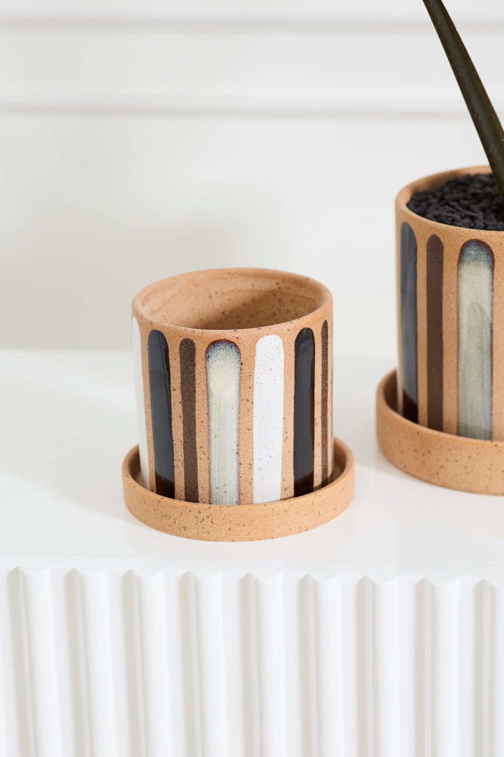 Truman Striped Ceramic Planter with Saucer, 6 inch - Planty Love Co