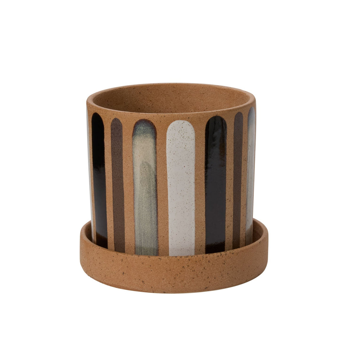 Truman Striped Ceramic Planter with Saucer, 7.75 inch - Planty Love Co